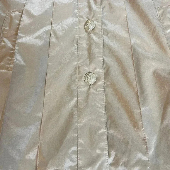 VTG F.W. Fischer Outerwear Raincoat Cream Baby Embroidered Floral 2(S) Pleated - Picture 12 of 14